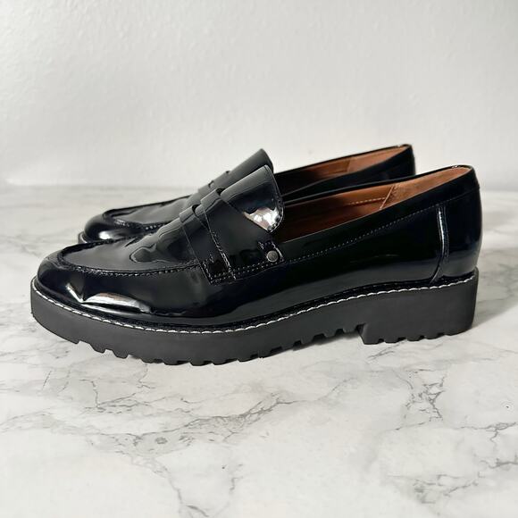 Franco Sarto Cassandra Black Patent Faux Leather Loafers women’s Size 9 - Picture 1 of 9